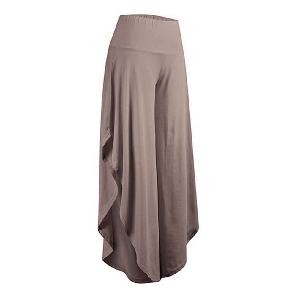 Khaki Side-Slit Palazzo Pants